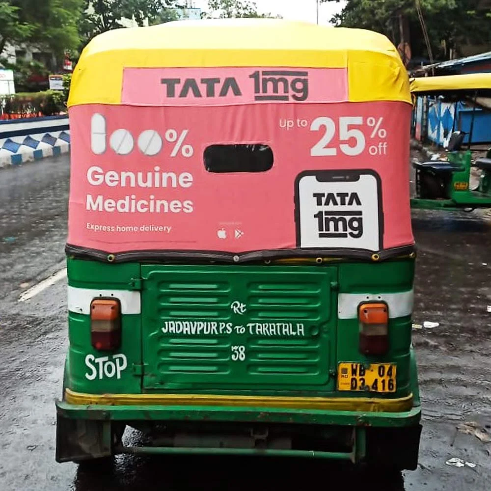 Auto Advertising Service on auto rickshaw for medicine delivery promotion