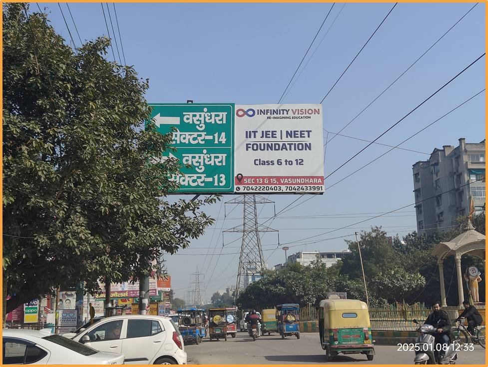 Hoarding advertising companies in Ghaziabad specialize in placing large-format hoardings in high-visibility areas like Indirapuram, Raj Nagar, Vaishali, and NH-24.