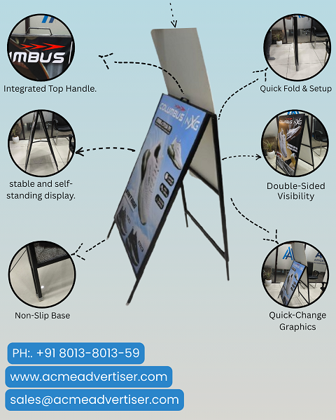 Portable slider stand with changeable sunboard for branding by Acme Advertising Co.